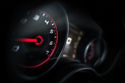 Close-up of speedometer on motorcycle