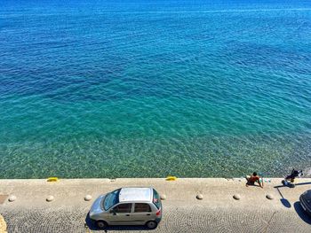 High angle view of man on beach