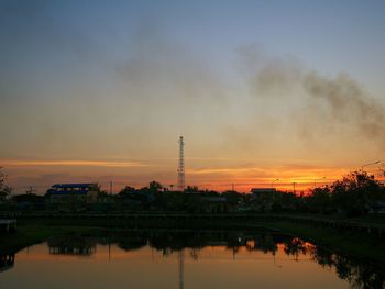 View of factory against sky at sunset