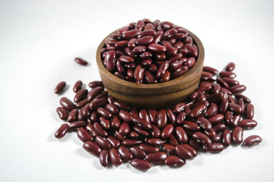 Close-up of coffee beans against white background