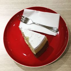 High angle view of cake in plate on table