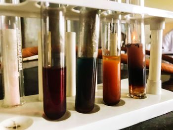 Close-up of bottles on table