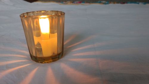 Close-up of lit tea light candle