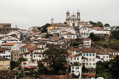 High angle view of townscape against clear sky