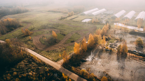 High angle view of trees on field