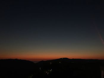 Scenic view of silhouette mountains against sky at sunset