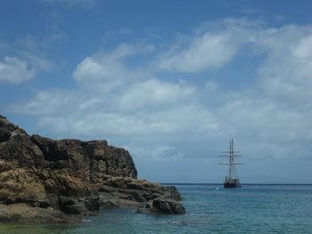 Scenic view of sea against cloudy sky