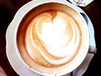 High angle view of cappuccino on table