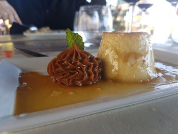 Close-up of cake in plate on table