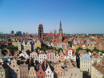 High angle view of buildings in city