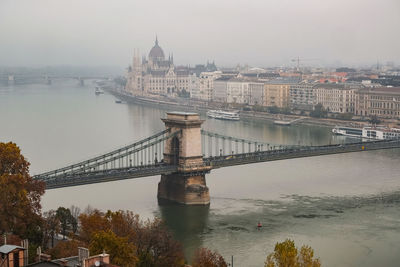 View of chain bridge over danube river in budapest 