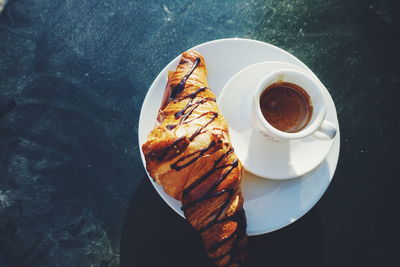 High angle view of breakfast on table