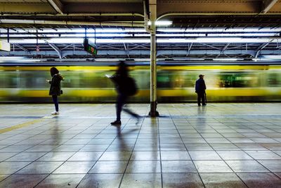 Blurred motion of train at subway station