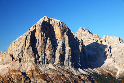 Rock formations against clear blue sky