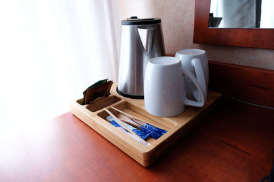 Close-up of coffee cup on table