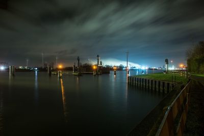 Illuminated harbor at night
