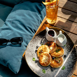 High angle view of food on table