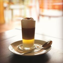 Close-up of drink served on table