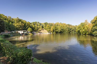 Scenic view of lake against clear sky
