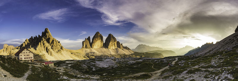 Panoramic view of snowcapped mountains against sky
