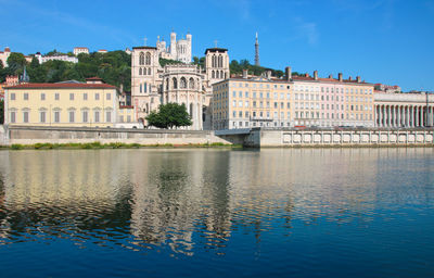 View of the hill of fourvière from the edge of the saône in lyon