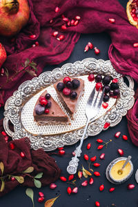 High angle view of cake on plate