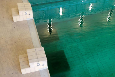 High angle view of swimming in pool