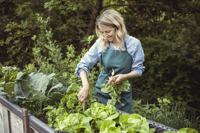 Full length of woman standing by plants