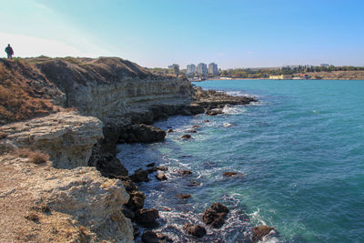 Scenic view of sea against clear sky