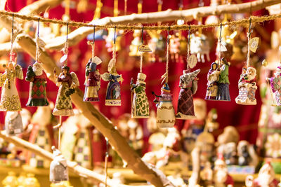 Close-up of mosque hanging outside temple