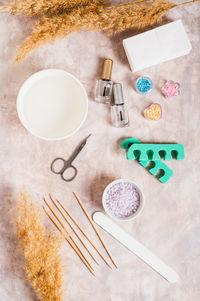 High angle view of food on table