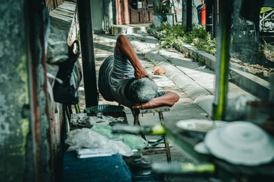 People working on street in city