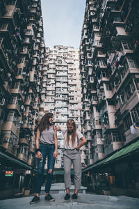 High angle view of woman on street in city