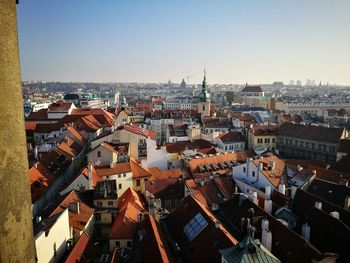 High angle view of cityscape against clear sky