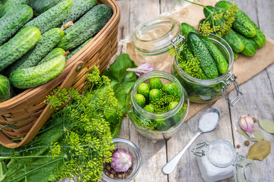 High angle view of vegetables on table