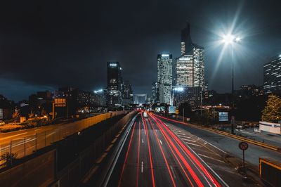 Light trails on road at night