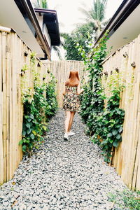 Woman standing by plants