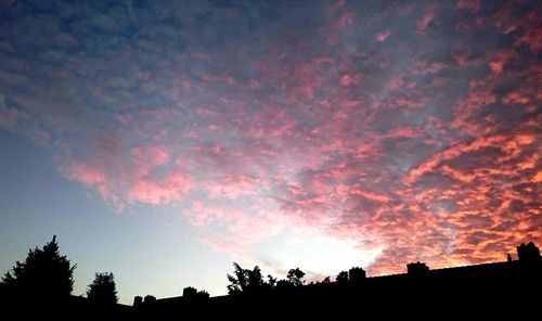 Low angle view of silhouette trees against sky at sunset