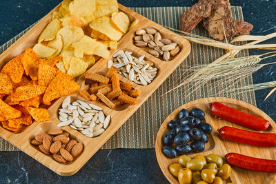 High angle view of fruits on table