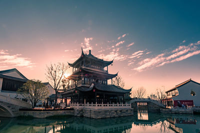 Built structure against sky at sunset