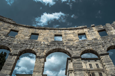 Low angle view of old building against sky