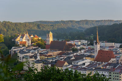 High angle view of buildings in city