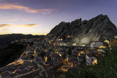 High angle shot of townscape against sky