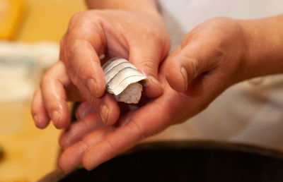 Close-up of hands working