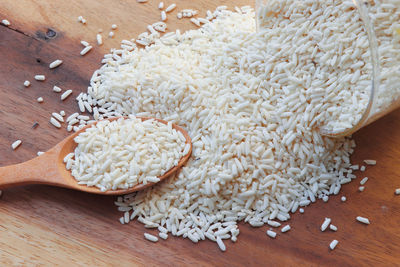 High angle view of bread on cutting board