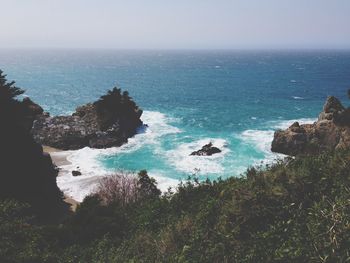 High angle view of sea against clear sky