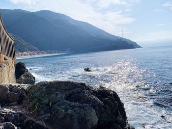 Scenic view of sea and mountains