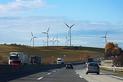 Wind turbines on road