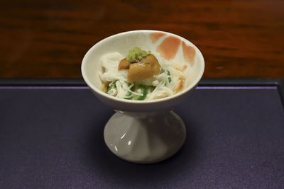 Close-up of served food on table