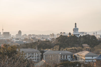 High angle view of buildings in city